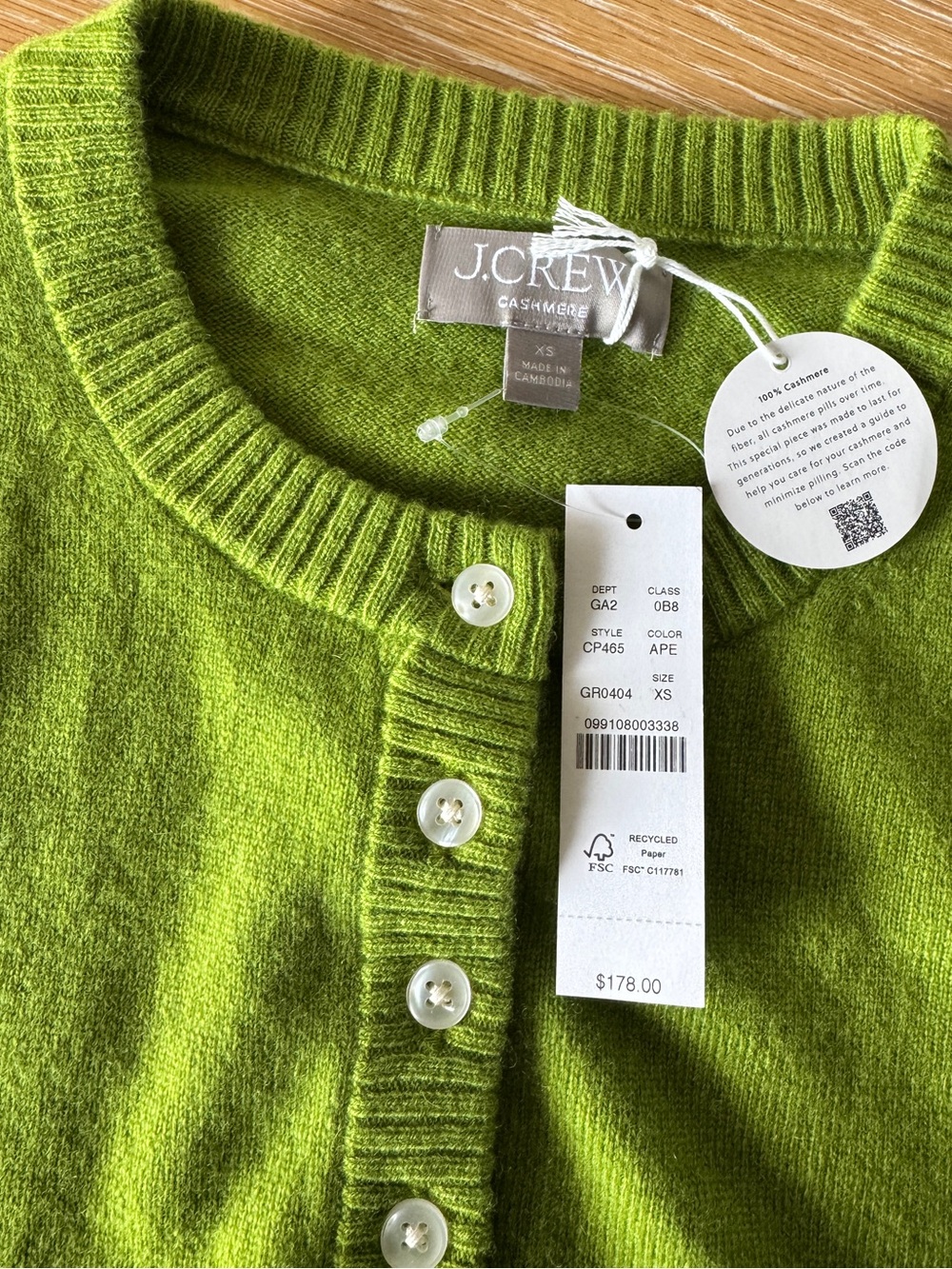 NWT J. CREW Women's Perfect Cashmere Cardigan August Peridot Size Extra Small XS - Picture 14 of 16